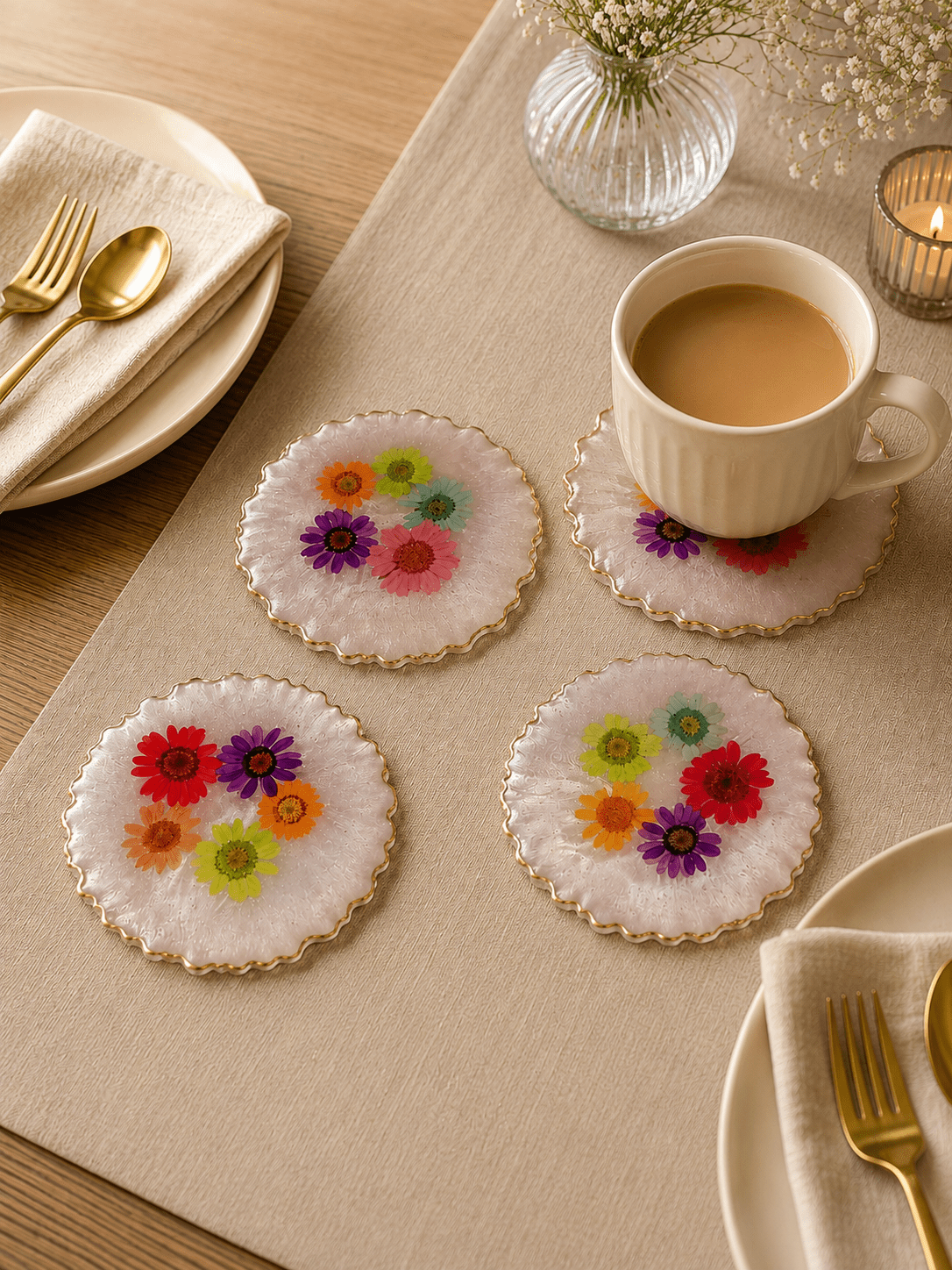 Blush Bloom Resin Coaster set - The Artssy Potion