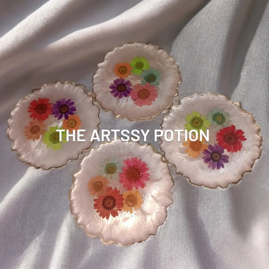 Blush Bloom Resin Coaster set - The Artssy Potion