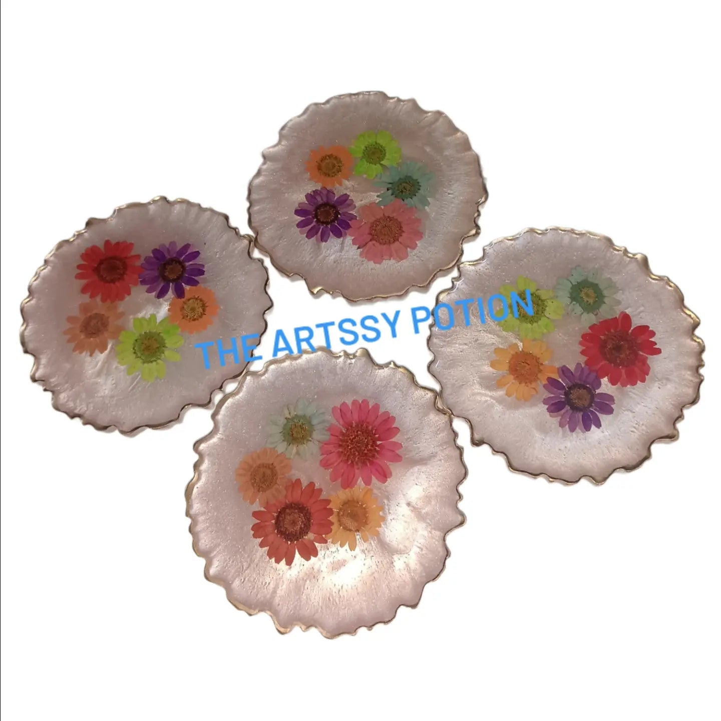 Blush Bloom Resin Coaster set - The Artssy Potion