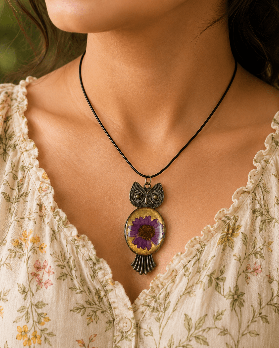Golden Bloom Owl Pendant Necklace - The Artssy Potion