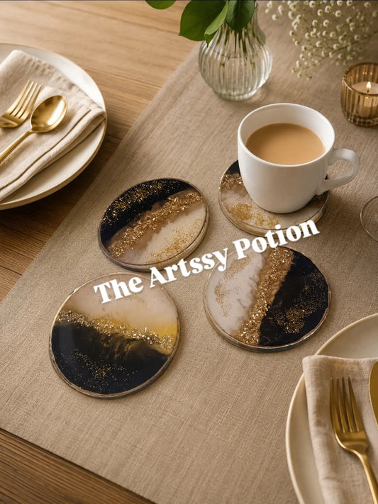 Monochrome Edit | Luxury Table Accessories | Handmade Resin Coaster set Glass Finish - The Artssy Potion