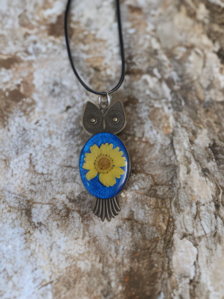 Blue Daisy Dream Owl Pendant